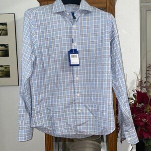 NWT $225 Blue / Tan Pearce Shirt ROBERT TALBOTT M